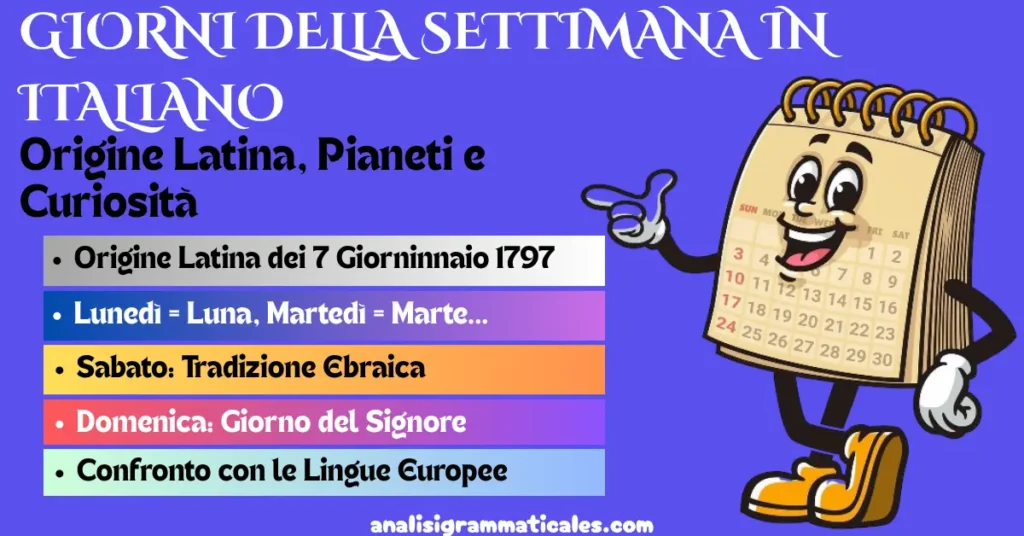 GIORNI DELLA SETTIMANA IN ITALIANO